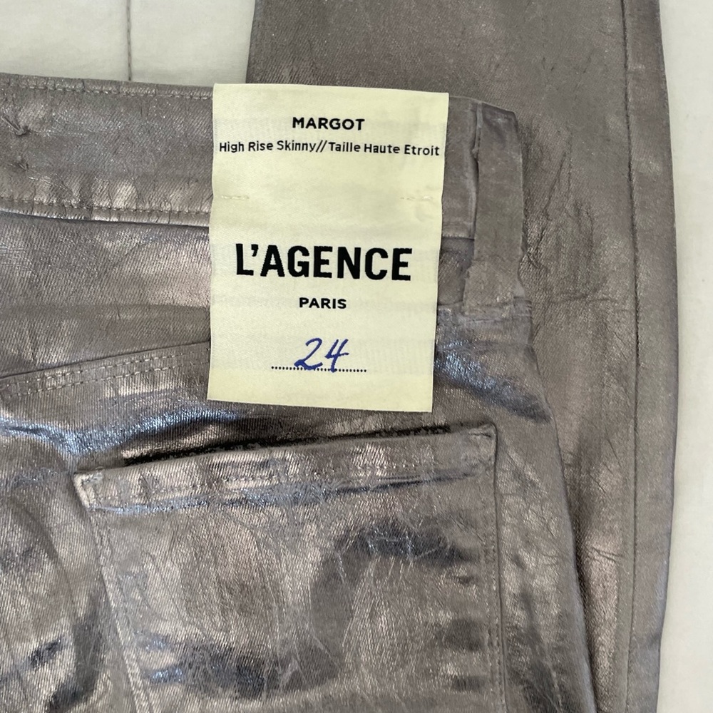 NWOT L’AGENCE Margot high rise crackled foil metallic denim - Picture 14 of 16